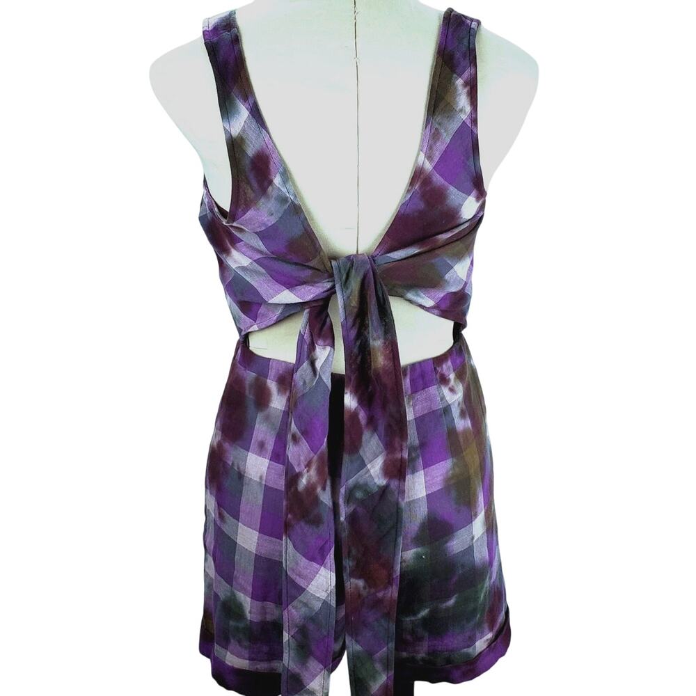 Rachel Roy Shorts Romper Size 6 Purple Plaid Tie Dye Bohemian Musc Festival Sea